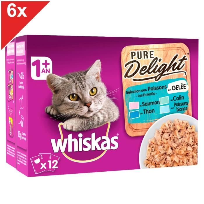 WHISKAS 72 Sachets fraîcheur gelée sélection aux poissons pour chat 85g (6x12)