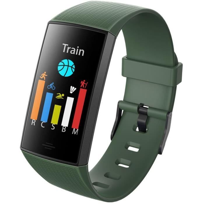 WEE'PLUG Bracelet connecté SB18+ - Multisports - Cardio au poignet - Bluetooth - Waterproof - Vert foncé