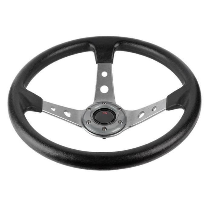 QN33095- Volant de dérive 14in 350mm universel en aluminium PU cuir voiture sport course dérive volant argent