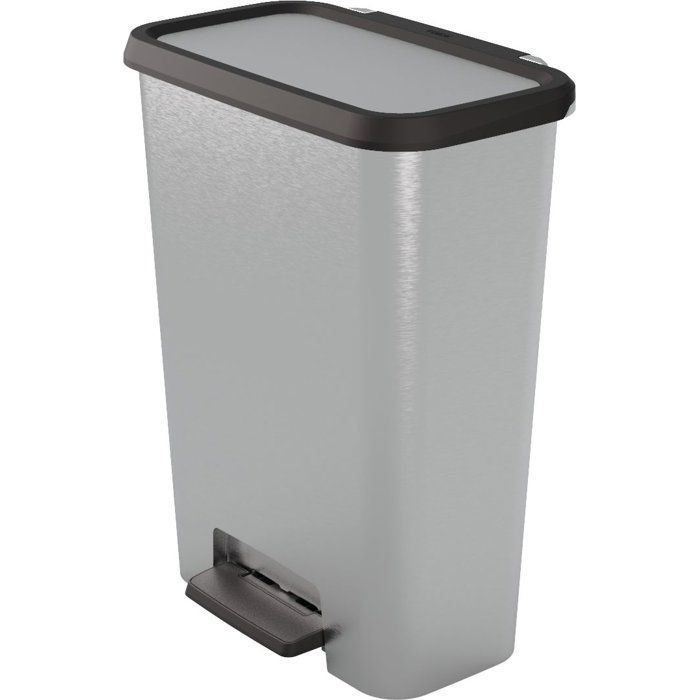 Curver Poubelle à pédale Compacta 50 L gris aspect métal, fermeture douce