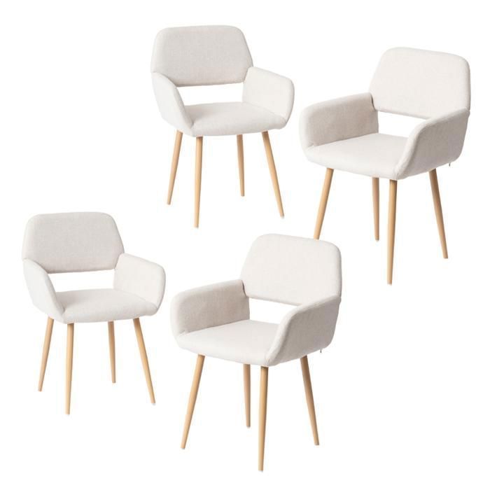 Chaise de salle à manger - FURNITURER - Moderne - Lot de 4 - Pieds métal - Tissu beige Chaise de salle à manger - FURNITURER - Moderne - Lot de 4 - Pieds métal - Tissu beige