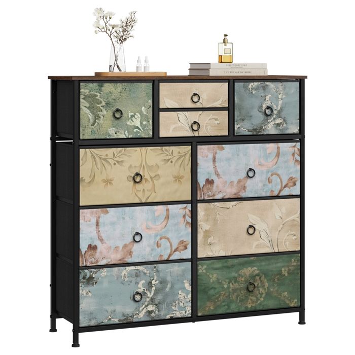 Commode WOLTU Meuble à 10 Tiroirs en Tissu Métal et Bois dIngénierie Motif de Fleur Vintage W0ITT5029 Commode WOLTU Meuble à 10 Tiroirs en Tissu Métal et Bois dIngénierie Motif de Fleur Vintage W0ITT5029