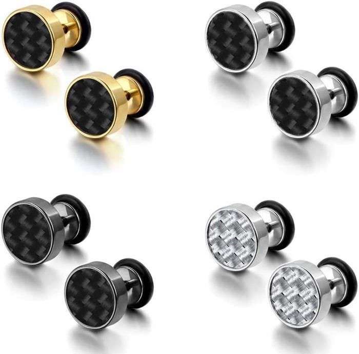 6 Paires De Boucles D'Oreille Acier Inoxydable 8mm - Unisexe, Noir, Argent, Or - Piercing Helix