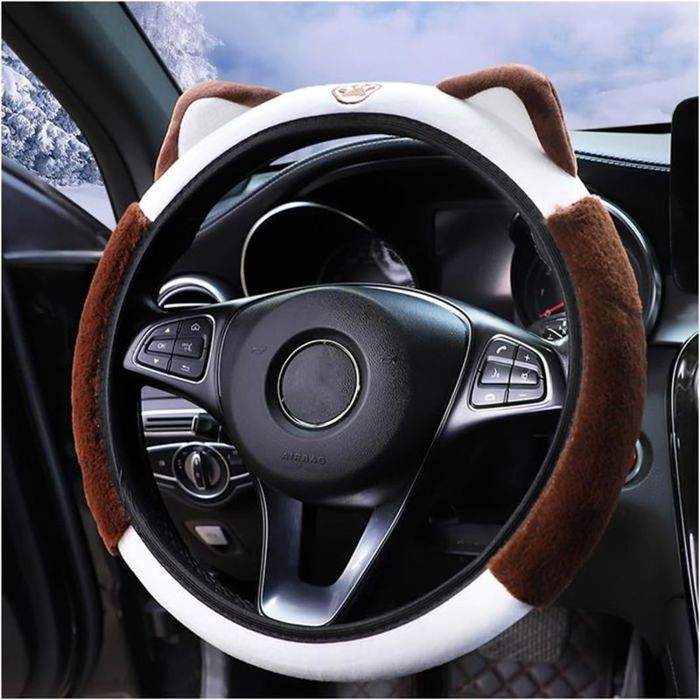 Housse De Volant En Peluche Avec Oreilles - Taille Universelle 38 Cm - Chaud Et Antidérapant - Décoration Voiture Mignonne - 9