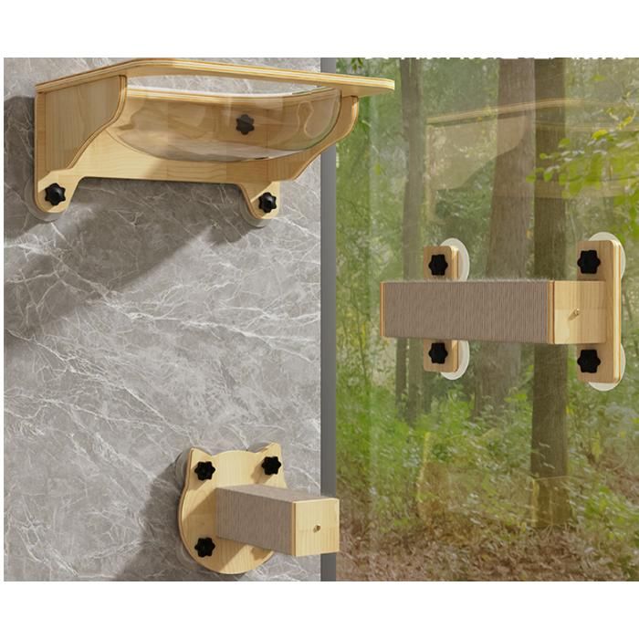 Meilleurs prix pour ECELEN Ensemble Mural pour Chat avec Hamac Transparent,Griffoirs et Plates-formes-Arbre à Chat Suspendu avec Ventouses pour Mur