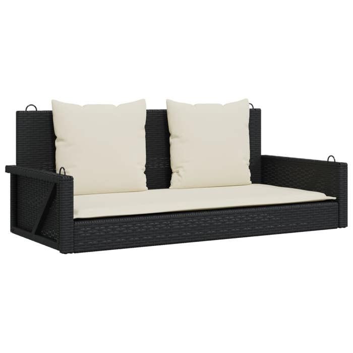Bonne qualité Meuble dextérieurChaise de jardin BONNIE Balancelle avec coussins 119x56x48cm résine tressée DECO