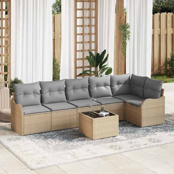 vidaXL Ensemble de canapé de jardin avec coussin 7 pcs Noir Poly rotin 3354399