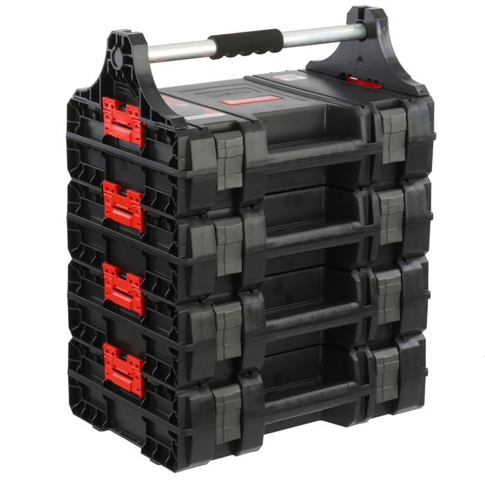 Set de valises à outils - PRO - H 625 cm - 4 compartiments - Poignée amovible - Polyamide