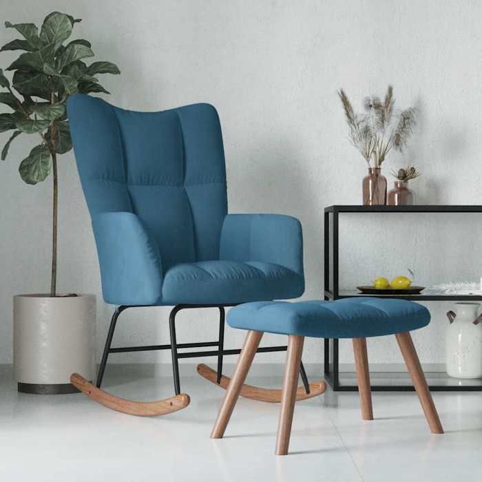 (Bleu)Chaise à bascule - Fauteuil individuel relax - SIGNOR - avec repose-pied Bleu Velours 723481