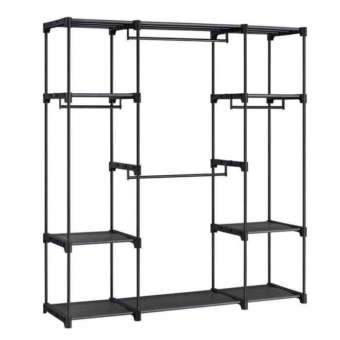 Armoire autoportante - HELLOSHOP26 - Penderie pliable - 112 x 43 x 165 cm - Noir - Métal renforcé