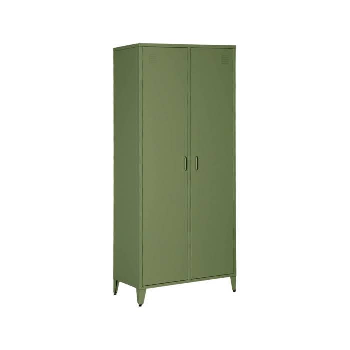 Armoire chambre dressing industriel métal kaki 2 portes. 4 étagères. 1 penderie Armoire chambre dressing industriel métal kaki 2 portes. 4 étagères. 1 penderie