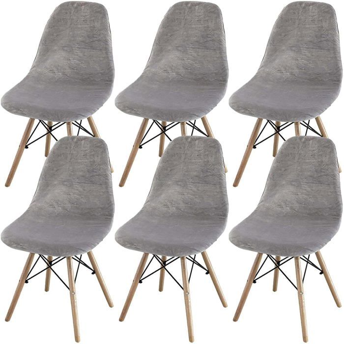 6Pcs Velours Housses de Chaise de Salle à Manger Scandinaves Extensible Couverture de Chaise sans Accoudoirs-gris clair