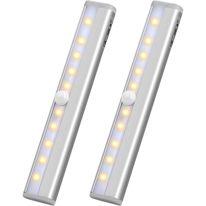 Lot de 2 lampes sans fil à installer sous un placard 10 LED avec Charge alimentées par piles lumière chaude