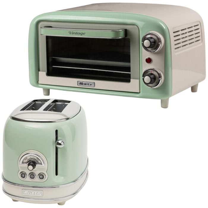 PACK ARIETE Rétro Mini-Four Vert 10L 800W + Grille-pain 2 fentes 810W - Ariete