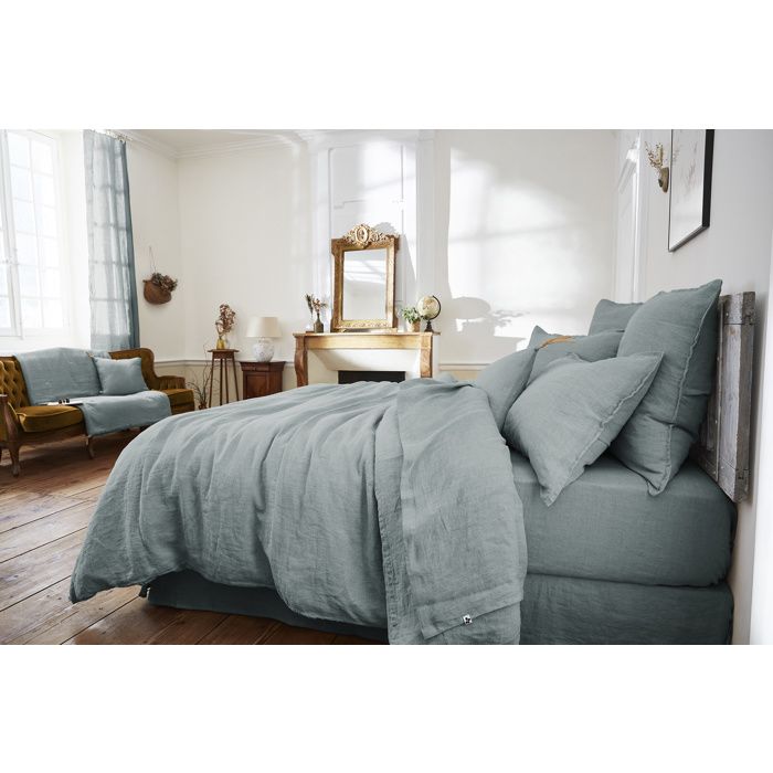 L’EFFET PAPILLON Drap plat Soline 240 x 300 cm en lin lavé Bleu - grande taille
