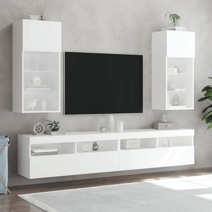 Printemps 2026 SoldesArmoire TV/TABLE TV - Blanc - NEUF - Meuble TV avec lumières LED blanc 405x30x90 cm 2_717257