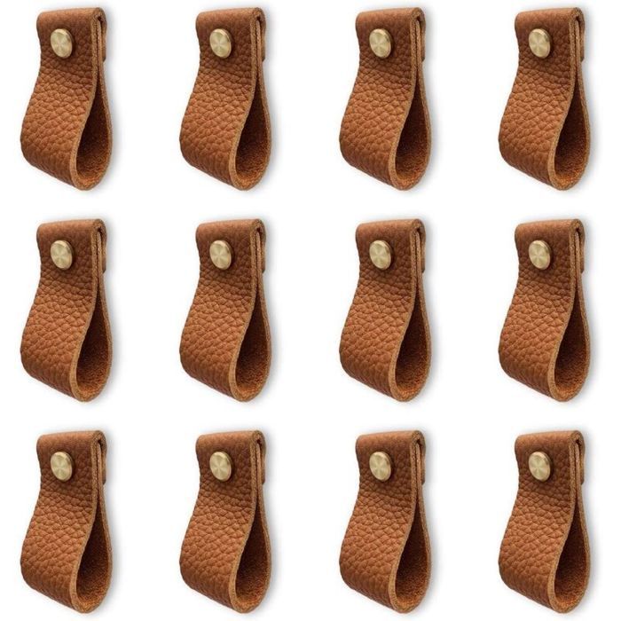 Lot de 12 poignee de meuble cuisine poignée meuble en cuir poignée de porte avec écrous vis anti-collision bouton de port
