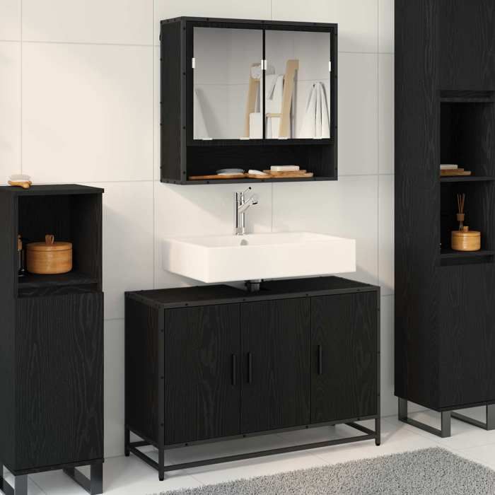 Noir Ensemble de mobilier de salle de bain 2 pièces SARAZYJ ARMOIRE WC MODERNE Chêne noir E1754