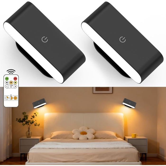 Applique Murale Interieur 2 Pack Lampe Murale LED Sans Fil Rechargeable avec Télécommande ou Tactile 3 Températures de Couleur Applique Murale Interieur 2 Pack Lampe Murale LED Sans Fil Rechargeable avec Télécommande ou Tactile 3 Températures de Couleur