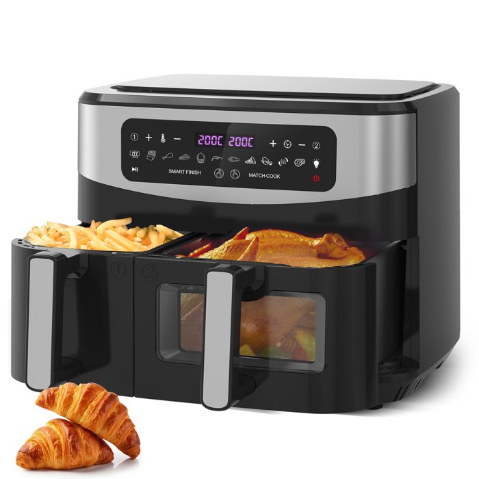 Iceagle Friteuse à air Sans Huile Dual Zone 2600W -Air Fryer XXXL 12L avec Fenêtre, 10 en 1