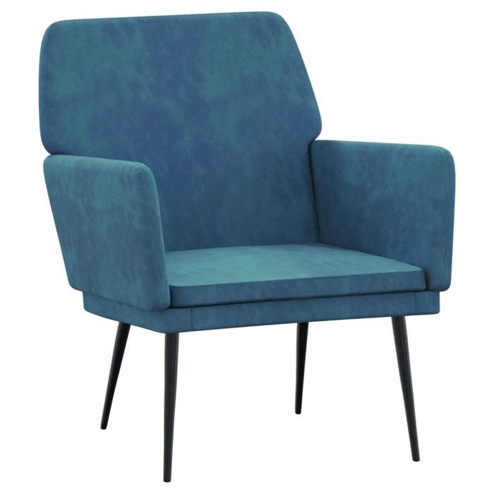 Les Soldes Fauteuil de Salon Scandinave (1 PLACE) - CLOUD - Chaise de Détente - Bleu 62x79x79 cm Velours J6208