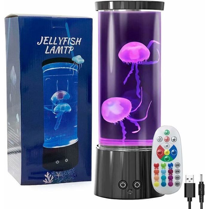Lampe à lave / Veilleuse décorative - PZCC - Lampe Méduse LED - 16 couleurs - Télécommande - USB/piles 11 6x11 6x30 5 cm