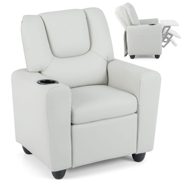 COSTWAY Canapé Inclinable Enfants 3+Ans avec Porte-gobelet et Repose-pieds Réglable pour Salon Aire de Jeux 61 x 54 x 71 cm Beige
