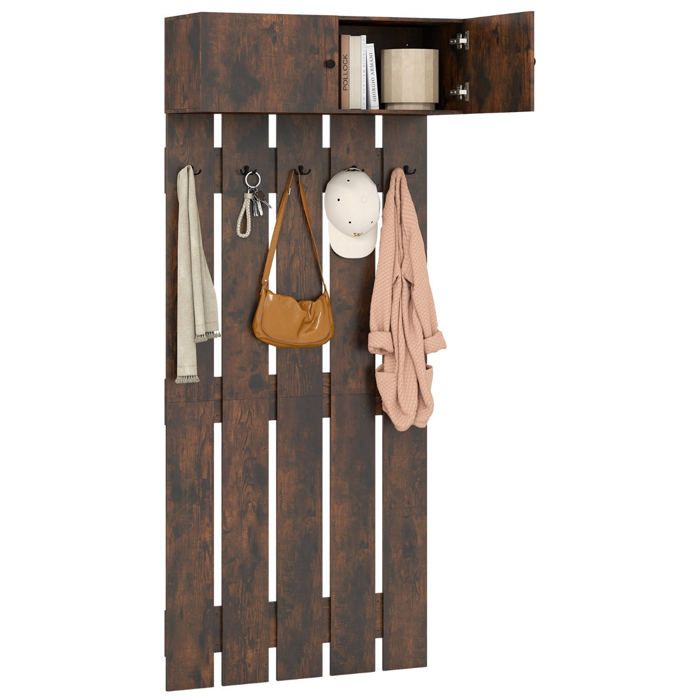 Porte-manteau mural - HELLOSHOP26 - design - étagère supérieure - 5 crochets métalliques - 90 x 33 x 210 cm Porte-manteau mural - HELLOSHOP26 - design - étagère supérieure - 5 crochets métalliques - 90 x 33 x 210 cm