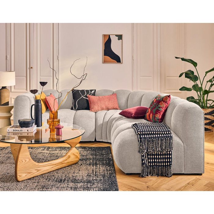 Debbie - canapé modulable dangle droit 4 places avec accoudoir en tissu texturé - Beige Debbie - canapé modulable dangle droit 4 places avec accoudoir en tissu texturé - Beige