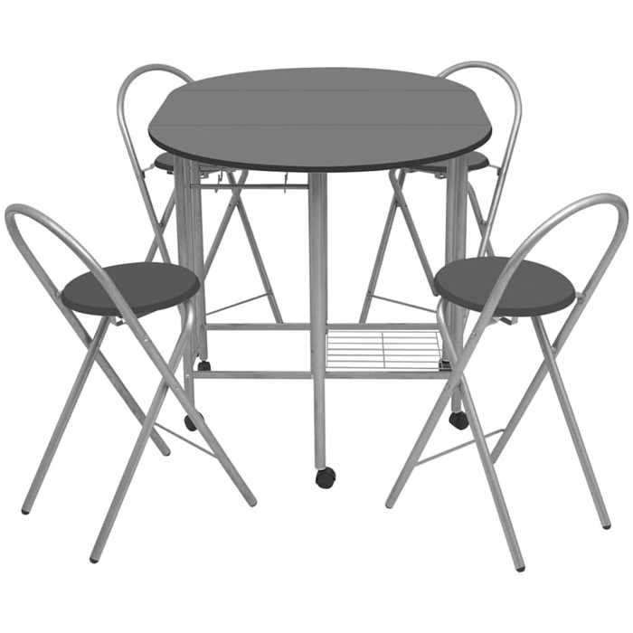 Table de salon 2/4 personnes + chaises Noir - Ensemble de salle à manger pliable 5 pièces MDF noir 689 936556511