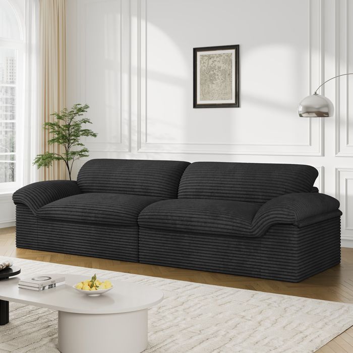DRIPEX Canapé modulable 2/3 places en velours côtelé douxassise profondesans structureaucun montage requis260*103*80cmNoir