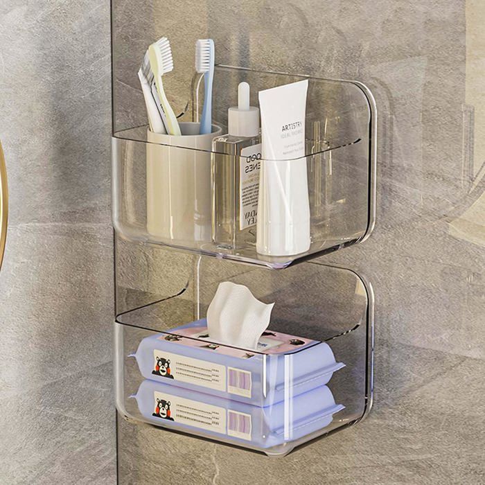 Étagère Douche 2 Pièces Transparent - Sans Percage Auto-Adhésif Trous Drainage - Pour Salle de Bain Cuisine Dupcheliry