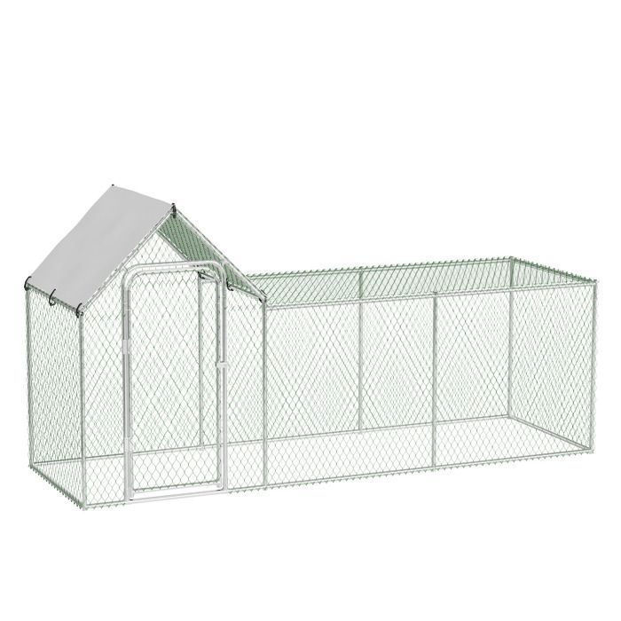 Grand Poulailler Métallique en Acier Galvanisé Toit Imperméable Anti-UV Parc Grillagé Portable pour Poules Lapins 3x1x1m Argenté