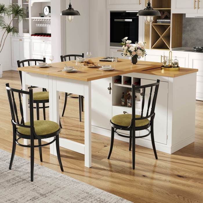 Table de bar extensible - LEMONBEST - 120-180 cm - Plateau pivotant 360° - Rangement porte-bouteilles - Blanc