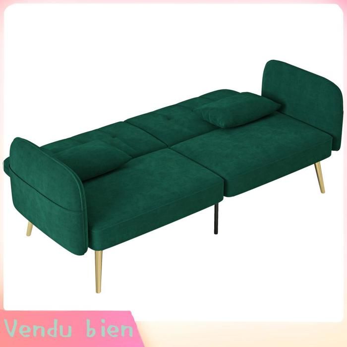 LIA Canapé convertible 2 places canapé-lit canapé clic-clac en tissu velours avec dossier réglable vert foncé