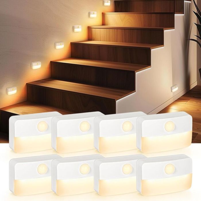 8 lampes descalier intérieures à induction veilleuses LED sans fil à piles lampes de chevet mobiles
