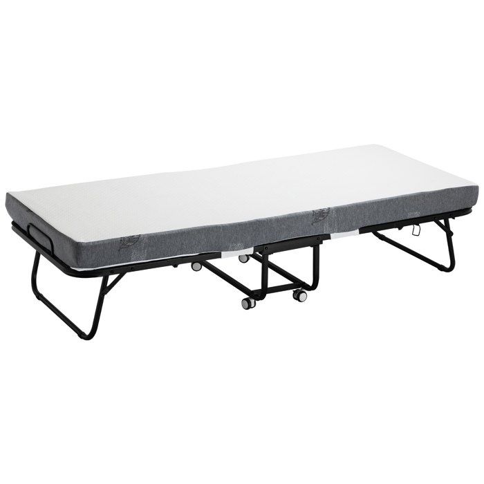 Lit dAppoint Pliant 79 x 190 cm Taille Jumeau avec Cadre en Métal Robuste et Matelas en Mousse à Mémoire de Forme de 10 cm d’Épai