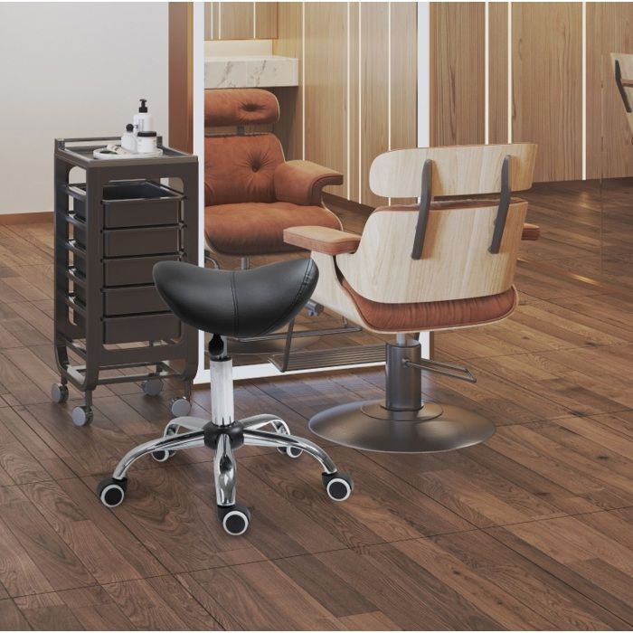 Tabouret de Travail Selle à Roulettes Réglable en Hauteur 49-61 cm - BEAUNIV - Rembourré Similicuir Noir 52 × 53 × 49-61 cm