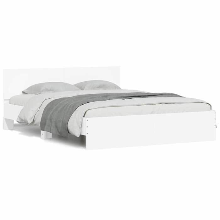 Cadre de Lit sans matelas 2 places Blanc 140x200 cm en bois avec lattes en contreplaqué et tête de lit avec appui dorsal 983457