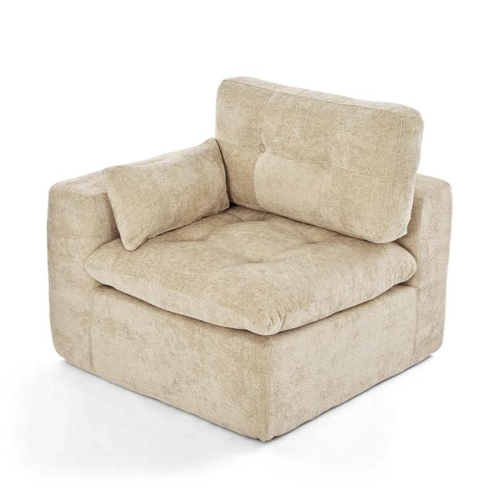 GOEURVANT Canapé Modulaire Chenille Beige Sans Assemblage Ressorts Ensachés Confortable Moderne Salon Module dAngle 1 Place