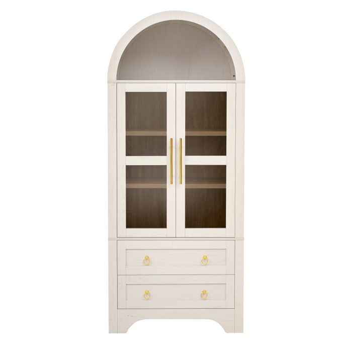 Buffet haut blanc avec portes vitrées tiroirs et étagères réglables meuble de rangement élégant pour salon et salle à manger Buffet haut blanc avec portes vitrées tiroirs et étagères réglables meuble de rangement élégant pour salon et salle à manger