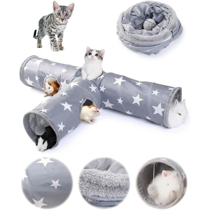 Tunnel Pliable pour Chat Labyrinthe Tunnel pour Lapin Jouet pour rongeurs 26cm 3 entrées Les étoiles
