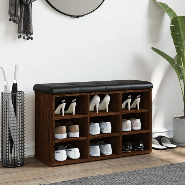 NEW Marron MEUBLE SIEGE - vidaXL - Banc à chaussures chêne marron 82x32x50 cm Bois dingénierie - Banc coffre - Pour maison（1parcel）