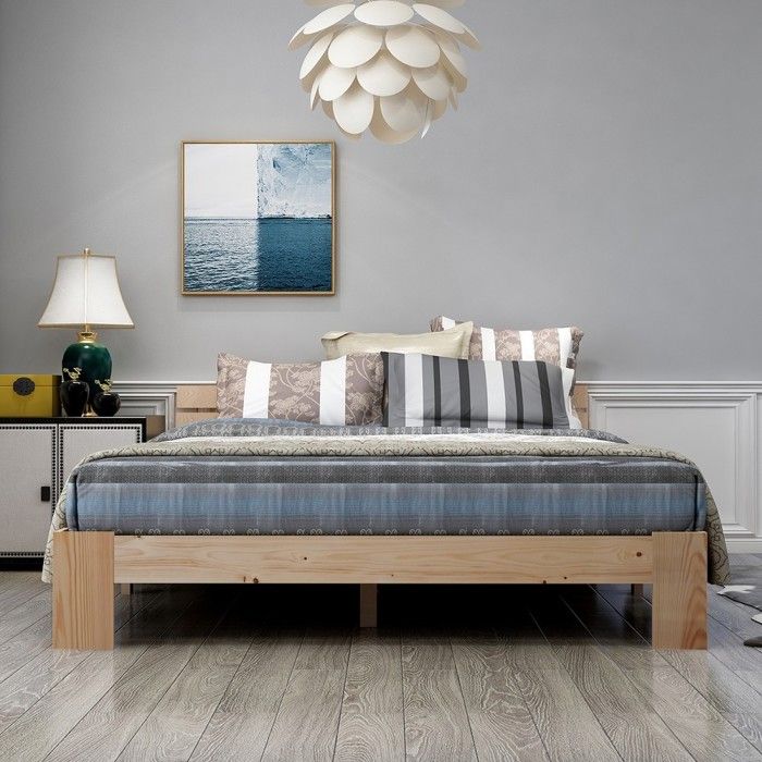 Lit en bois massif naturel - BLACKCOLOR - 140 x 200 cm - Sommier à lattes inclus - Supporte jusquà 150 kg Lit en bois massif naturel - BLACKCOLOR - 140 x 200 cm - Sommier à lattes inclus - Supporte jusquà 150 kg