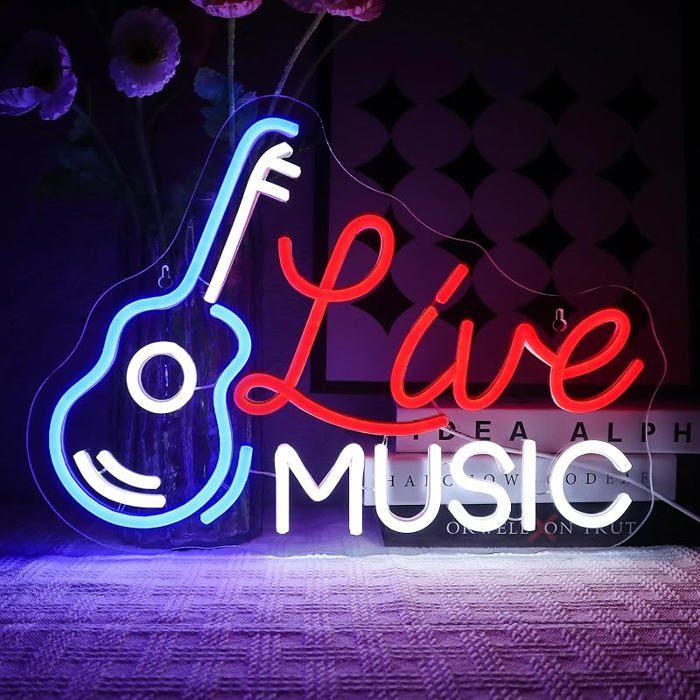 Panneau lumineux néon en forme de guitare pour décoration murale Lampe murale USB pour bar studio bleu rouge jaune