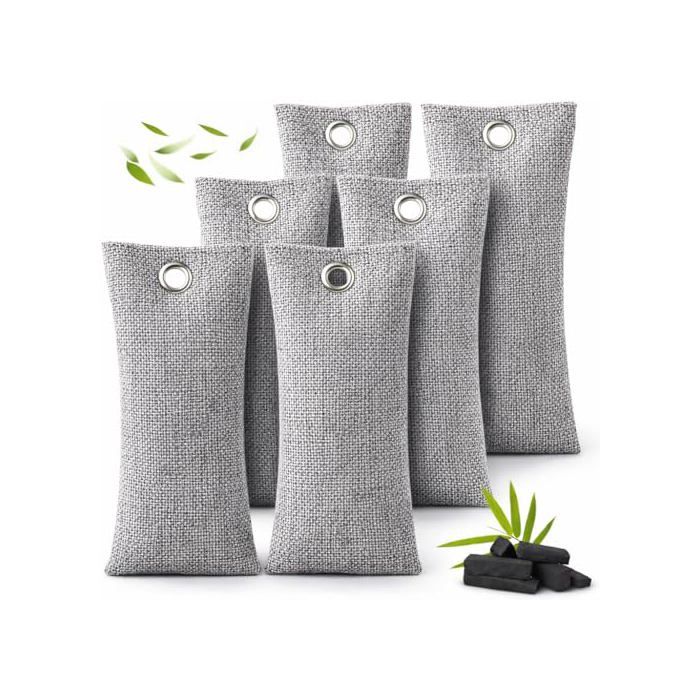 Sachets Charbon Actif Anti Odeur Charbon de Bambou 6x75 g - Absorbeur dodeurs et humidité purificateur dair naturel au charbon