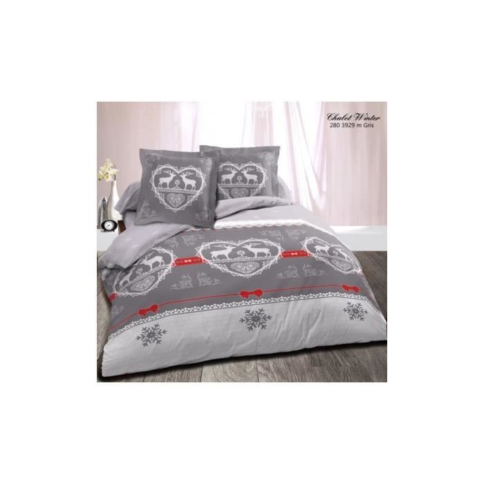 Housse de couette grande taille coton Chalet Winter Gris 280x240cm +2