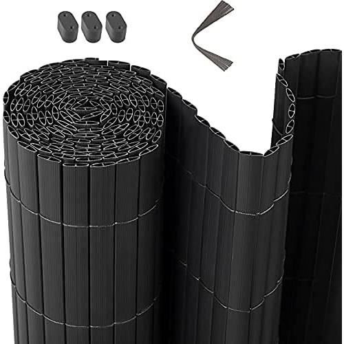 Brise-vue Sekey Pour Jardin Et Balcon – Rouleau PVC Opaque Gris 19 Cm X 35 M – Anti-UV, Résistant Intempéries, Avec 26 Clips De Fixation