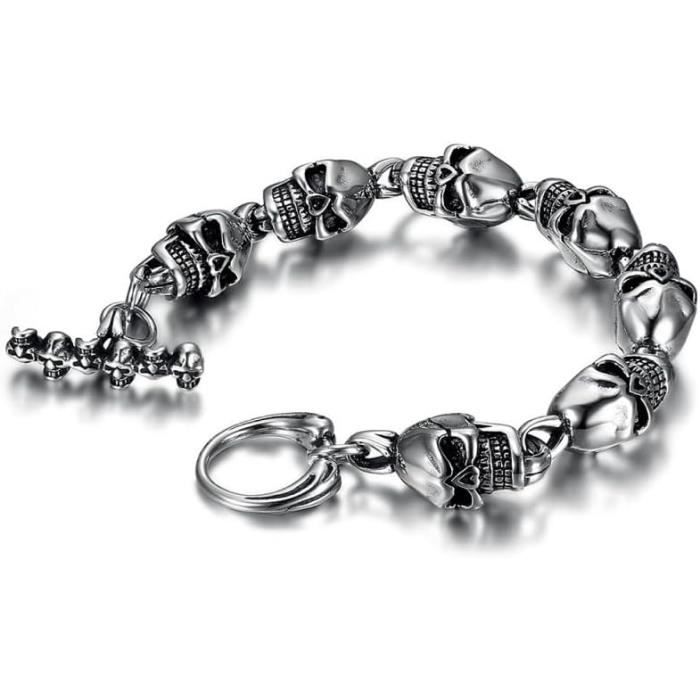 Bracelet Homme Crâne Chaîne Maillons D'Acier Inoxydable-Tête De Mort