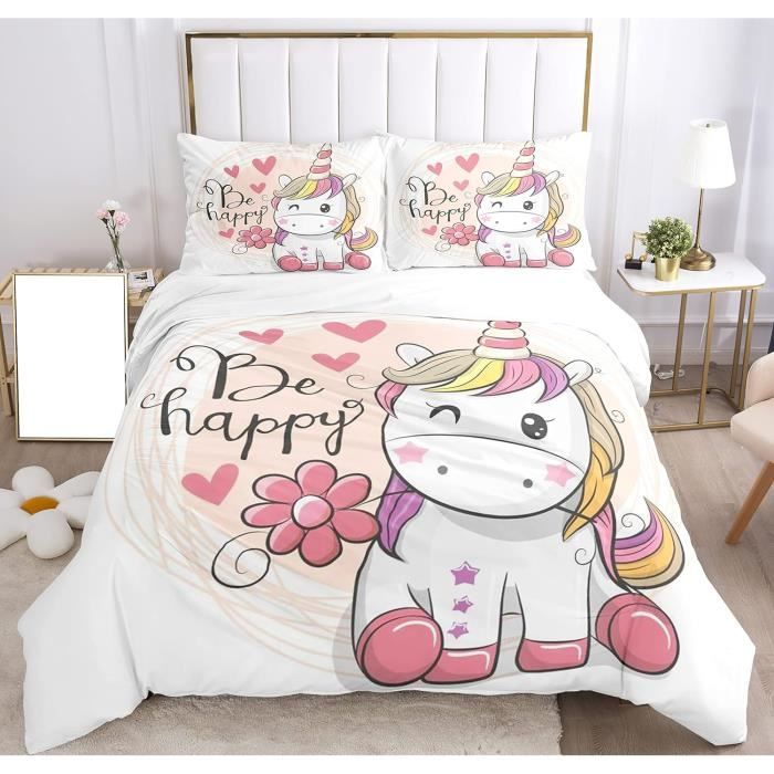 Déco Chambre Enfant Fille Parure De Lit Licorne 135x200cm - Microfibre Douce, Housse De Couette Et Taie 80x80cm - Pour Fille Adolescent - INTOMENG Housse De Couette 200x200
